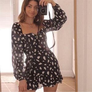 Reformation Cammi Mini Dress Sweetheart Smocked Wrap Ruffle in Brushstroke